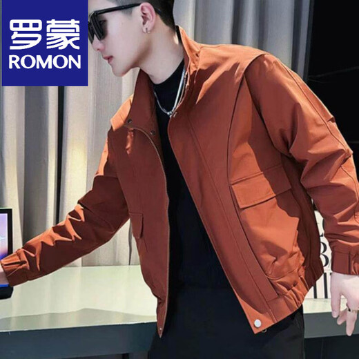 ROMON 2025 Autumn Men's Jacket Slim Stand Collar Zipper Handsome Style Jacket Khaki L
