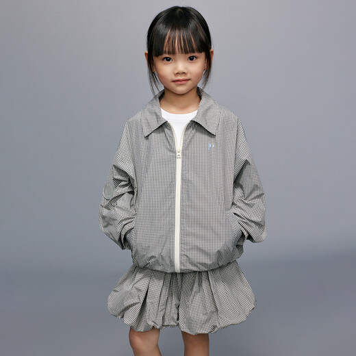 ELLE KIDS children's clothing fine plaid bud skirt girls spring new casual elastic waist A-line retro skirt black and white plaid 150