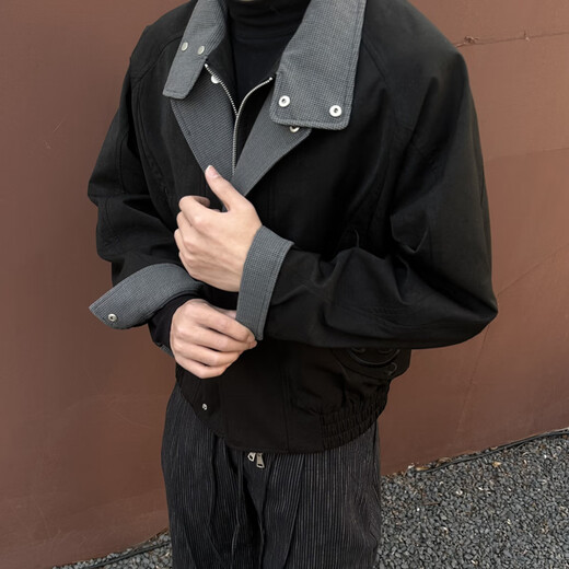 CATSSTAC fleeting houndstooth fake two-piece embroidered jacket black M