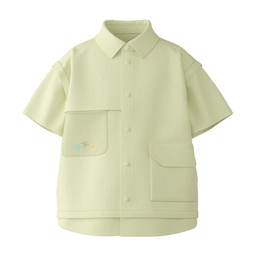 Papa summer children's shirt for boys and girls, two-piece fake short-sleeved tops, cool, moisture-absorbing and quick-drying, light yellow 110