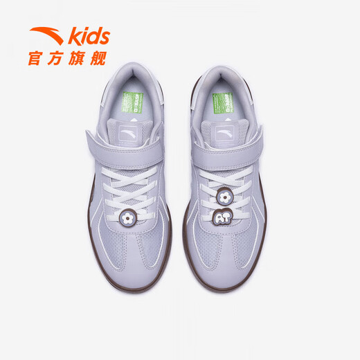 ANTA children's low-top sneakers for girls and boys moral training shoes 2026 spring new Velcro leather casual sports shoes lilac gray/Anta white-3 35