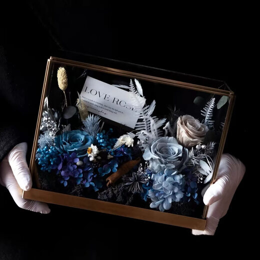 Preserved flower rose high-end micro landscape dried bouquet glass cover gift box birthday and Valentine's Day gift for teacher, best friend and girlfriend cappuccino (black card)
