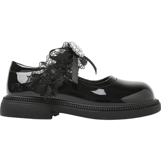 TEENMIX Children's Shoes 2026 Spring New Girls' Versatile Leather Shoes Princess Shoes Bow Tie Performance Shoes Soft Sole Shallow Mouth Single Shoes Black 35