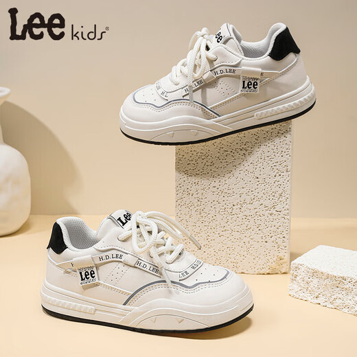 Lee children's shoes, spring children's white shoes, versatile casual shoes, girls' sneakers, boys' moral training running shoes, beige 26, recommended foot length 165mm