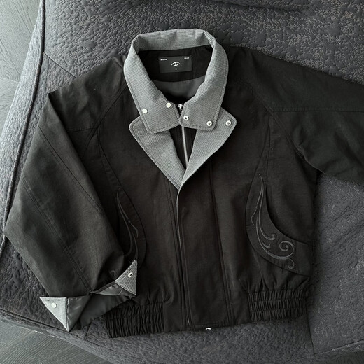 CATSSTAC fleeting houndstooth fake two-piece embroidered jacket black M