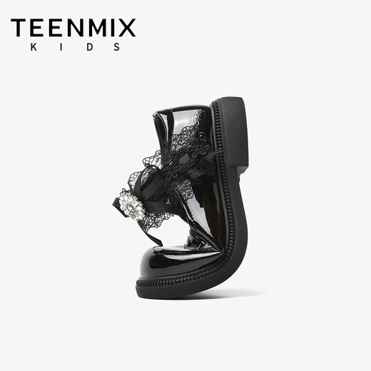 TEENMIX Children's Shoes 2026 Spring New Girls' Versatile Leather Shoes Princess Shoes Bow Tie Performance Shoes Soft Sole Shallow Mouth Single Shoes Black 35