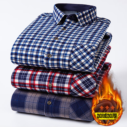 Winter warm shirt men's velvet thickened plaid long-sleeved shirt business casual middle-aged and elderly dad wear JY88-10 velvet thickened 5XL recommended 170-185Jin Jin equals 0.5 kg
