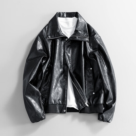 Men's Spring and Autumn Lapel Leather Jacket Youth Outdoor Sports and Leisure Versatile Leather Jacket New Windproof Leather Jacket Brown 2630 L Recommended 125-150Jin Jin equals 0.5 kg