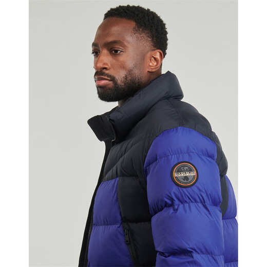 NAPAPIJRI Men's Thickened Warm Cotton Clothes Stand Collar Coldproof Bread Jackets Black and Blue Color Matching Outdoor Casual Tops 026 New Style Black Blue L (EU)