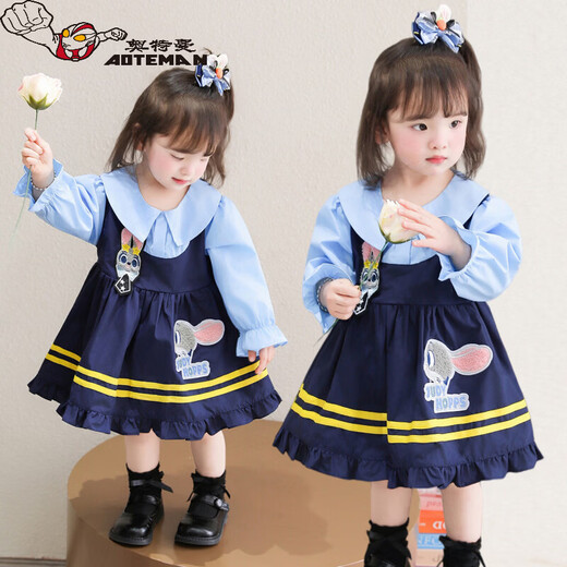 Ultraman Girls Judy Rabbit Police Officer Dress Cos Clothes Children's Lolita Princess Dress Girls Birthday Dress 5 Blue (Single Skirt) 80 cm