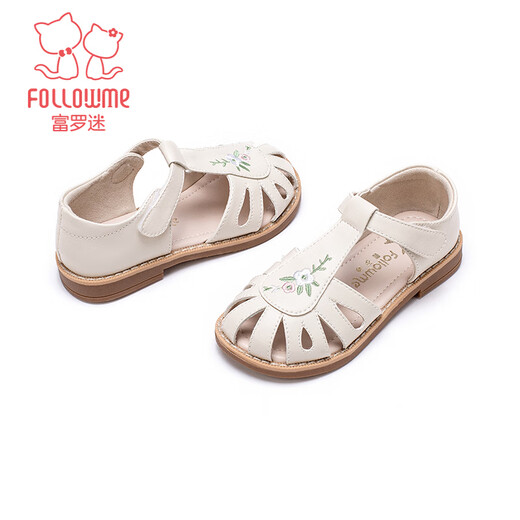 Fuluo Mi Girls Sandals Summer New National Style Embroidered Princess Shoes Children's Non-Slip Lightweight Baotou Sandals Off-White 27