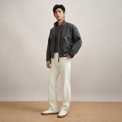 Guillaume de Mons Aojia Lyocell jacket short men's business casual commuter gray stand-up collar jacket top 2025 spring green tile gray S