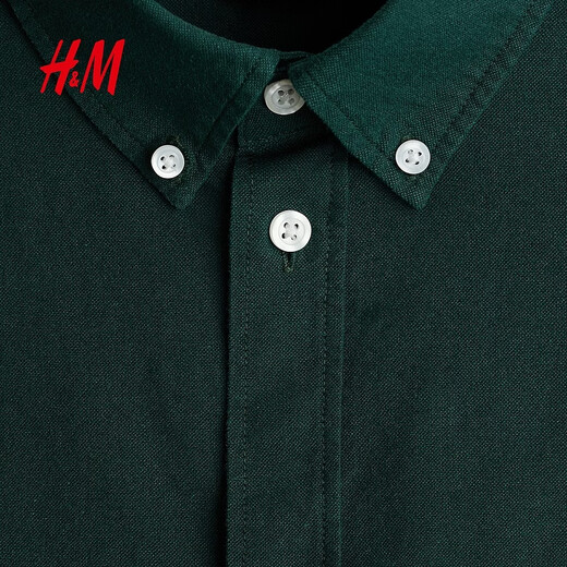 H&M 2026 new spring men's standard fit Oxford shirt 1257417 dark green L 175/108