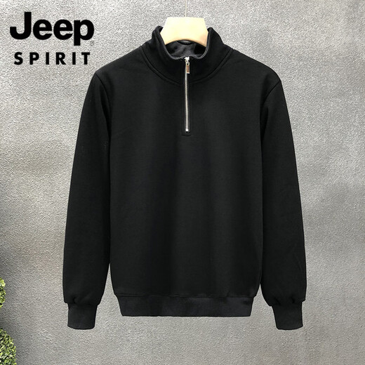 JEEP SPIRIT Jeep Large Size 300Jin Jin is equal to 0.5kg Daily wear half-high zipper collar sweatshirt men's trendy brand ins jacket spring and autumn top Black - Thin M 80-115Jin Jin is equal to 0.5kg