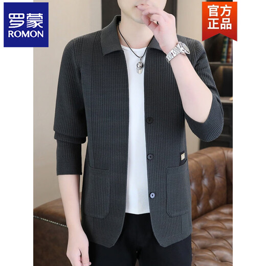 ROMON men's 2026 new style trendy high-end knitted jacket casual lapel youth cardigan coat spring and autumn thin clothes 8988 / Khaki 2XL (about 138~150Jin Jin equals 0.5 kg can be worn)