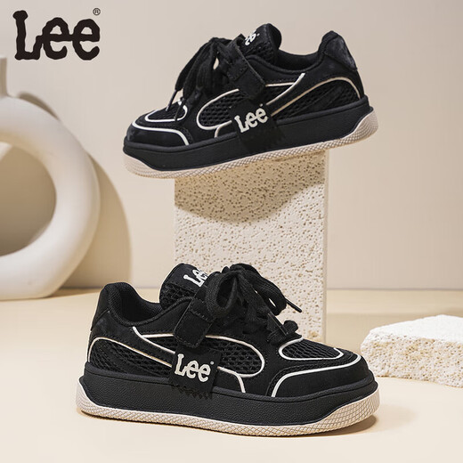 Lee new children's shoes, convenient Velcro, breathable and comfortable color-blocking sneakers, versatile soft-soled shoes for boys and girls, black 28, recommended foot length 169.5mm