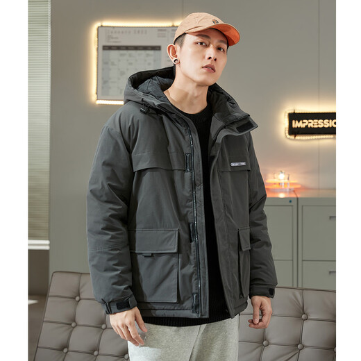 TonLion 2025 winter men's hooded short workwear cotton coat with small label on the front