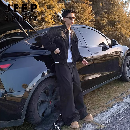 JEEP SPIRITcleanfit American stand collar work jacket men's spring and autumn short executive Detroit jacket baseball uniform brown high quality M