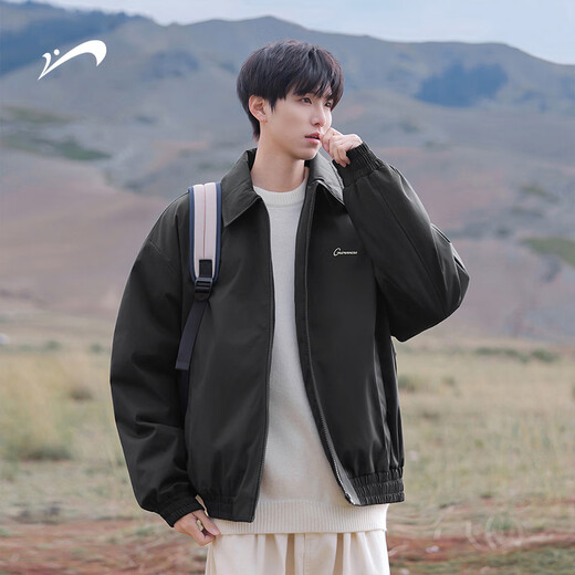 Guireniao American Fashion Cotton Clothes Men's Lapel Jacket-style Cotton Clothes Outdoor Warm Casual Tops Black M