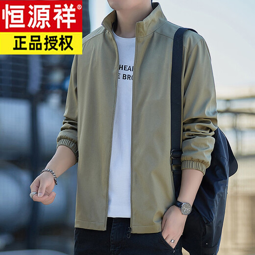 Hengyuanxiang jacket men's jacket spring and autumn new casual light business style trendy young and middle-aged outdoor solid color stand-up collar top black XL