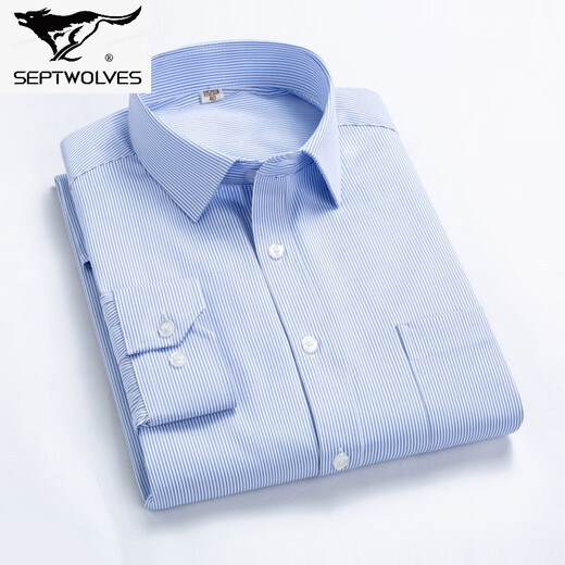 Septwolves long-sleeved professional formal shirt men's striped large size shirt business casual middle-aged dad no-iron men's top E08-30 39