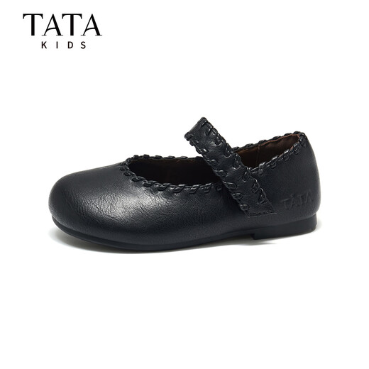 TATA Dream Series Girls Princess Shoes 2026 Spring New Black Small Leather Shoes Soft Sole British Style Performance Shoes TT6137 Black 27