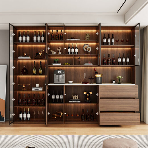 Yingtaoge sideboard living room integrated storage modern solid wood wall wine cabinet multi-functional customized floor standing light luxury small tea cabinet 120*42*220cm style 16 solid wood comes with track socket khaki regular style