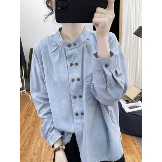 Woodpecker pure cotton long-sleeved shirt for women, this year's popular design, western-style age-reducing top, petite bottoming shirt, pea green 2XL recommended 130-145Jin Jin is equal to 0.5 kg