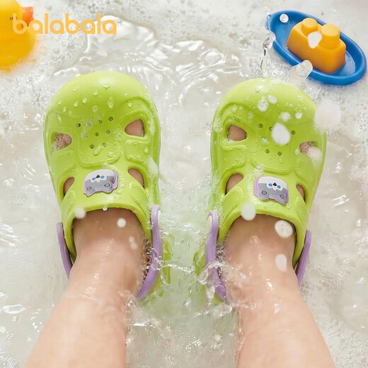 BALABALA children's slippers, girls' summer baby's clogs, breathable indoor bathing sandals, boys' beach shoes, small and medium-sized children, Kaixinguo Green 21, inner length 14cm, suitable for feet 13.5-14cm long