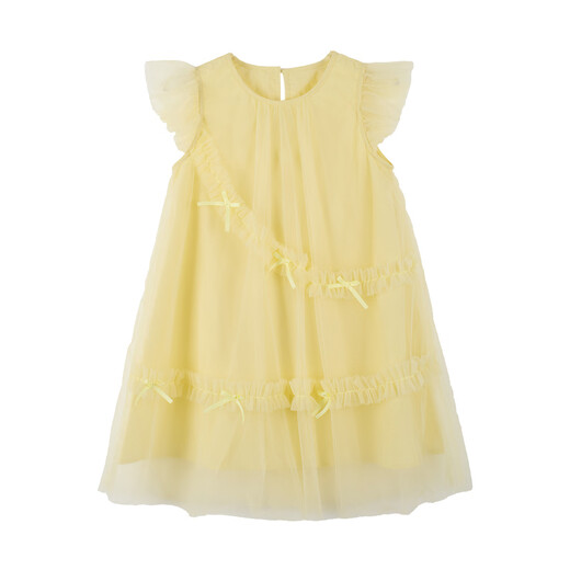 Xiaoyinman Inman children's clothing girls pure cotton dress breathable 26 summer children's small flying sleeve mesh A-line skirt yellow 105