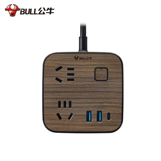 公牛插座木纹插排多功能创意桌面插线板接线插板带线家用USB拖线板带PD快充多用排插 4插 总控开关+(20瓦USB口)R322Q20 1米