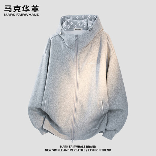 Mark Huafei Autumn Contrast Color Zipper Cardigan Sweater Men's and Women's Trendy Loose Casual Versatile Hooded Jacket Black 3XL