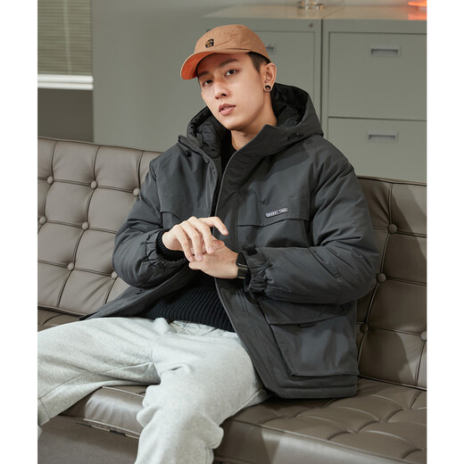 TonLion 2025 winter men's hooded short workwear cotton coat with small label on the front