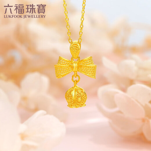 Lukfook Jewelry pure gold hollow filigree bow lily of the valley pendant without necklace price GDGTBP0050 about 1.83 grams