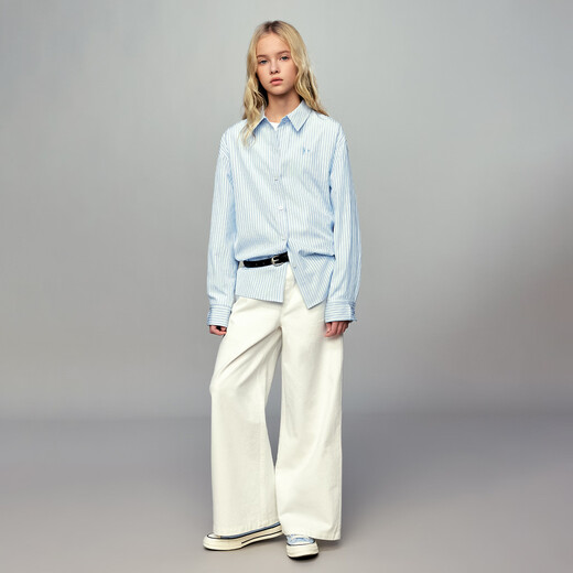 ELLE KIDS children's clothing blue and white striped long-sleeved shirt girls spring new French preppy style embroidered top blue and white stripes 165 (M)