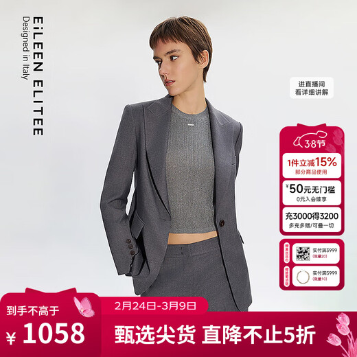 Langzi EiLEEN ELITEE 2025 new autumn new high-end college style workplace commuting loose suit jacket for women, dark gray L