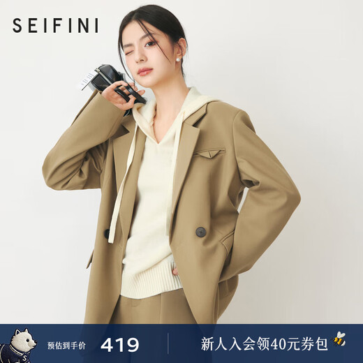 Shifanli (S EIFINI) Shifanli high-end gray suit jacket 2024 autumn new style small pink casual temperament workplace suit brown ready M