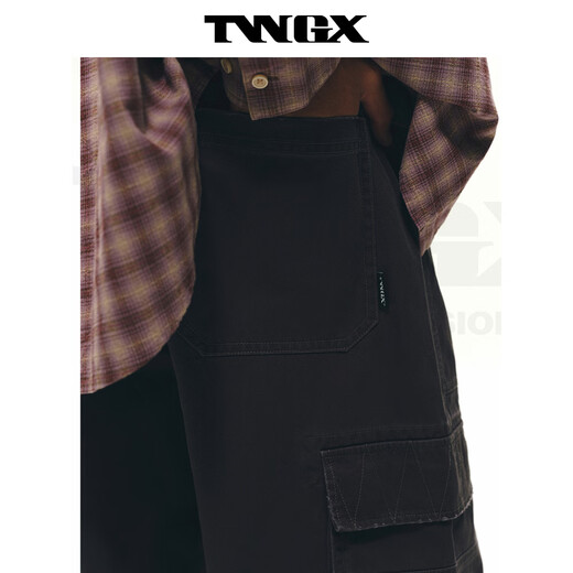 Teenie Weenie Bear Men's Retro Fashion Distressed Washed Loose Multi-Pocket Cargo Pants Gray M