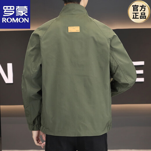 ROMON 2026 Stand Collar Simple Casual Jacket Men's Spring and Autumn New Men's Jacket Top Men's Green M 100-125Jin Jin is equal to 0.5 kg
