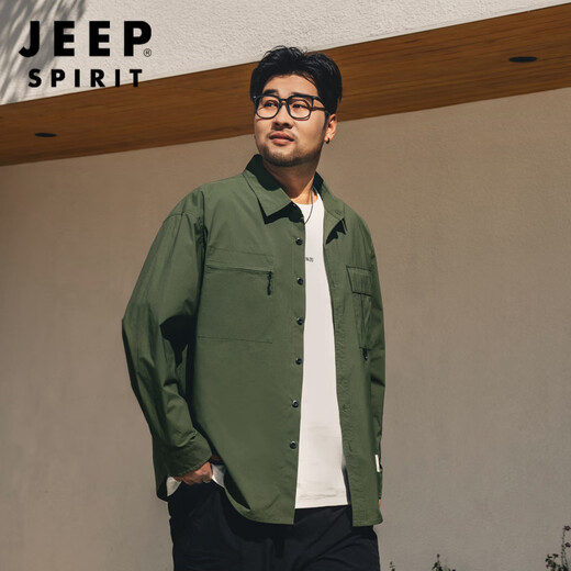 JEEP SPIRIT Large Size Men's Thin Work Shirt Jacket 2026 Spring and Autumn Fat Man Plus Fat Enlarged American Coach Jacket Black Covers Flesh + Looks Slim 3XL 200-220Jin Jin is equal to 0.5 kg
