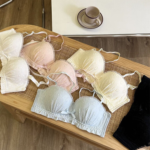 Underwear for women, pure desire, gentle lace, small breasts, push up to look bigger, thin flat chest, no wire bra, adjustable and comfortable, mocha black M 34/75AB