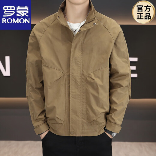ROMON 2026 Stand Collar Simple Casual Jacket Men's Spring and Autumn New Men's Jacket Top Men's Green M 100-125Jin Jin is equal to 0.5 kg