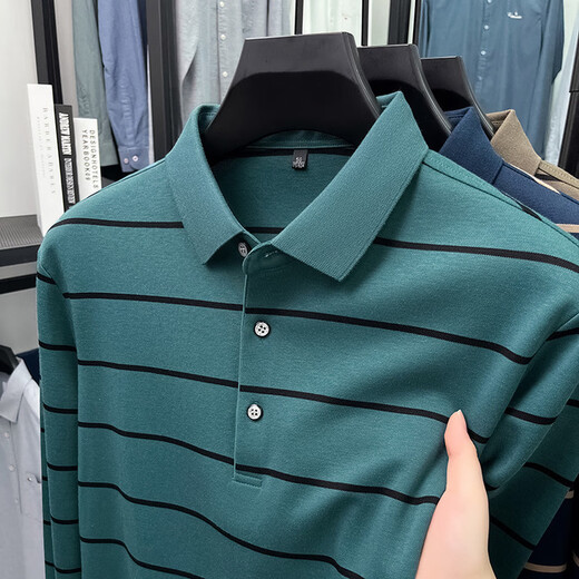 K-Boxing Men's (K-Boxing) mercerized cotton long-sleeved polo shirt men's striped lapel 2026 spring and autumn new middle-aged casual T-shirt dad wear navy blue M 48