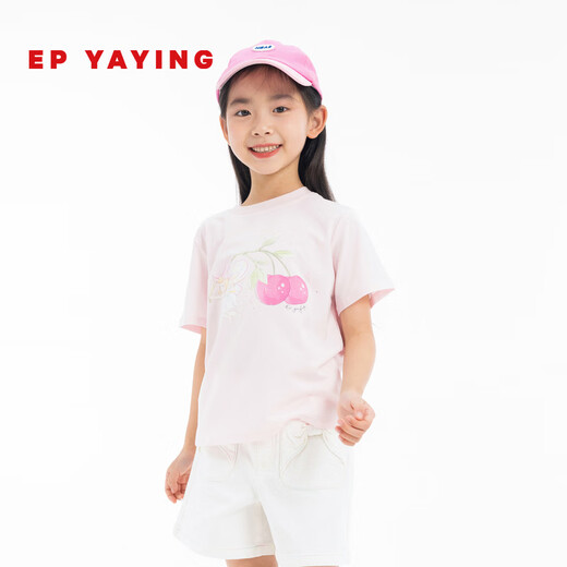 EP Yaying (EP YAYING) Shopping mall same style EP Yaying children's clothing 2026 spring girls new original lily of the valley elf printed casual T-shirt pink 110