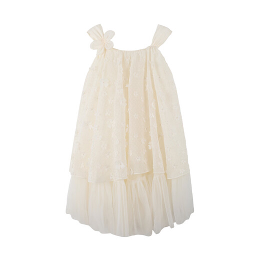 Xiaoyinman children's clothing girls three-dimensional flower princess dress 26 mid-summer big children's suspenders cool, comfortable and sweet dress apricot 120