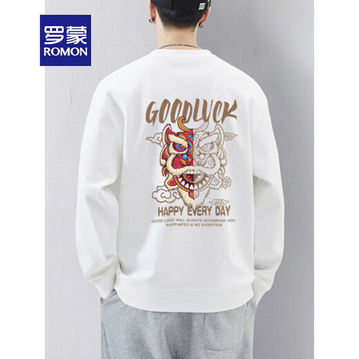 ROMON 2026 new round neck sweatshirt men's national fashion lion dance hooded top autumn and winter spring and autumn style lion dance Hong Kong fashion brand black - - round * collar - lucky lion regular M 90-120Jin Jin is equal to 0.5 kg