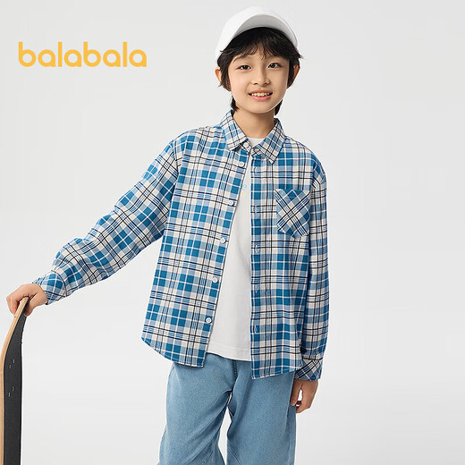BALABALA children's clothing children's long-sleeved shirts boys and girls spring clothes big children's tops casual fashion versatile blue and white tone 00481 100