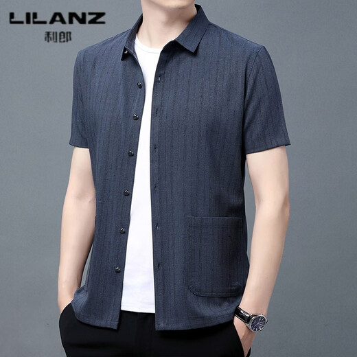 LILANZ summer short-sleeved shirt men's loose thin linen half-sleeved middle-aged and elderly dad's cotton and linen shirt pocket jacket gray thin k371 4XL (190) 130 recommended 185-200 Jin Jin equals 0.5 kg