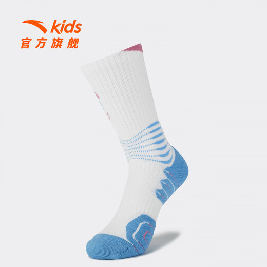 ANTA children's socks for boys and girls 2026 summer new style breathable fashionable mid-length socks sports basketball socks white/blue-2 1 pair 9-12 years old