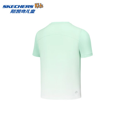 Skechers 2026 spring boys' comfortable sports and leisure knitted short-sleeved T-shirt P225B008 light plaid aqua white background gradient/059Z 120